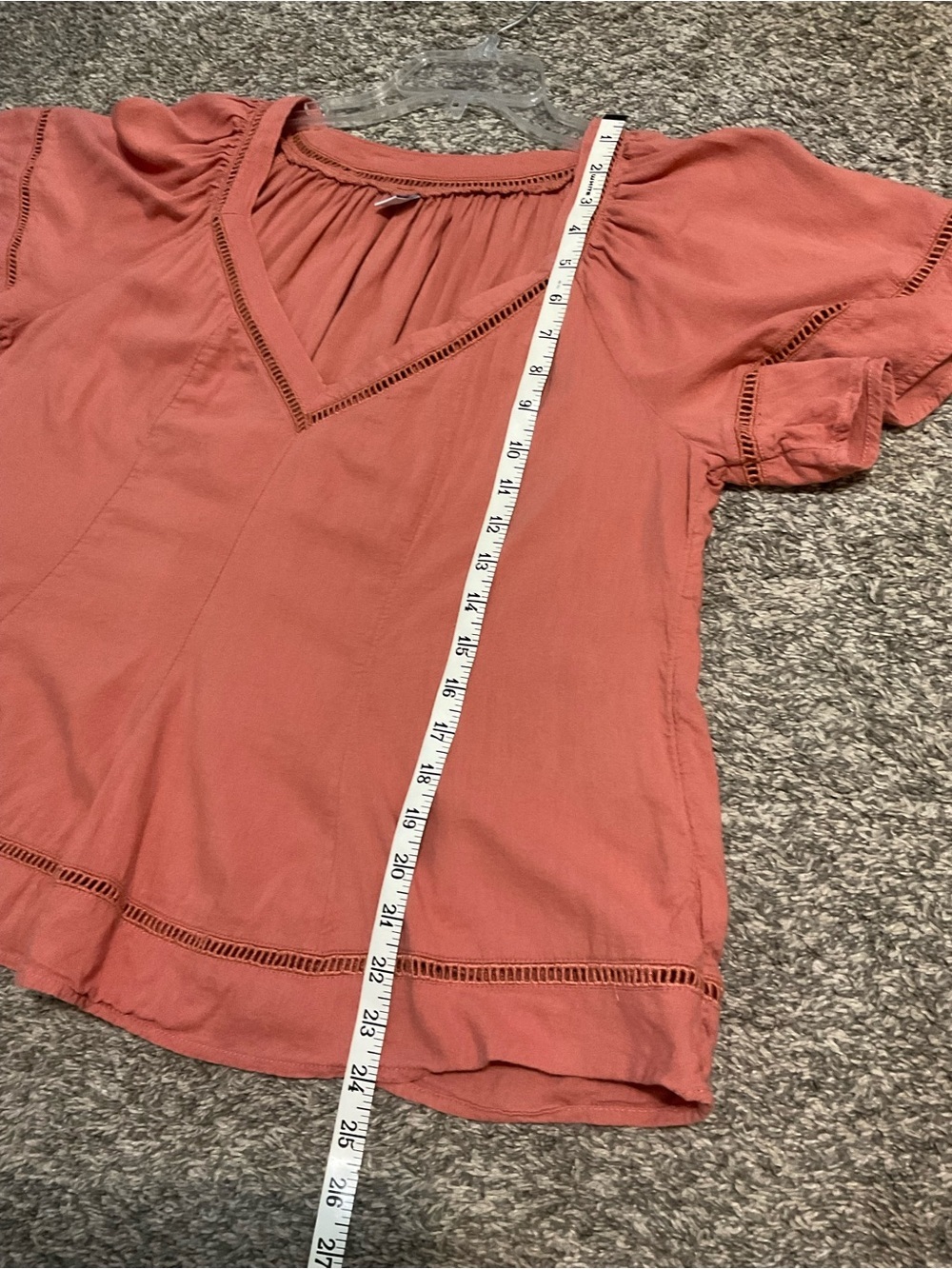 Old Navy Coral Peasant Blouse with Gathered V-Neck Large - Picture 7 of 7
